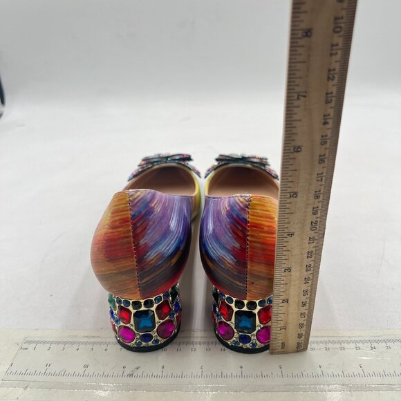 YDN Yellow Multi Pointed Toe Bow Pump Rhinestone Block Low Heel Butterfly Shoe - Picture 5 of 8